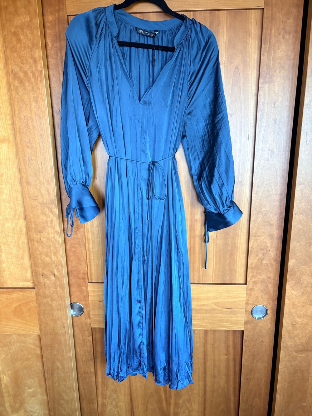 Zara Deep Teal Blue Long Sleeve Midi Dress